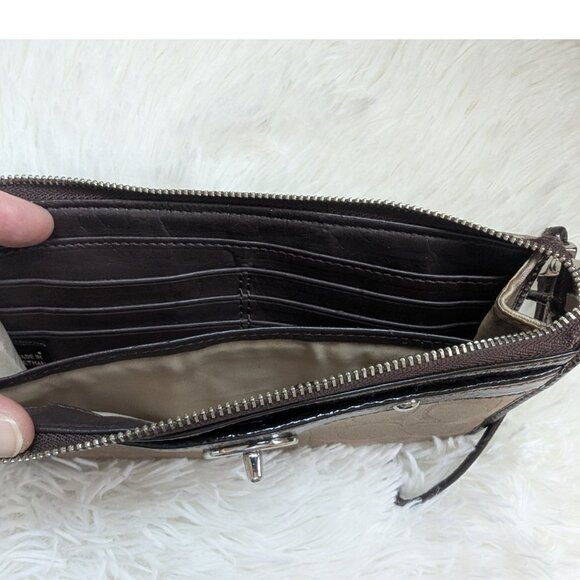 Coach, Signature Wristlet With Turnlock, Brown Canvas & Patent Leather Trim - Picture 8 of 12